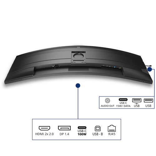 Side view of Philips 49-inch Dual QHD monitor with adjustable height stand