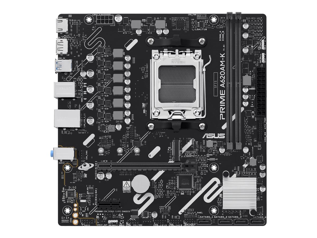ASUS PRIME A620AM-K, AMD, Socket AM5 DDR5-SDRAM, 128GB Micro-ATX Motherboard