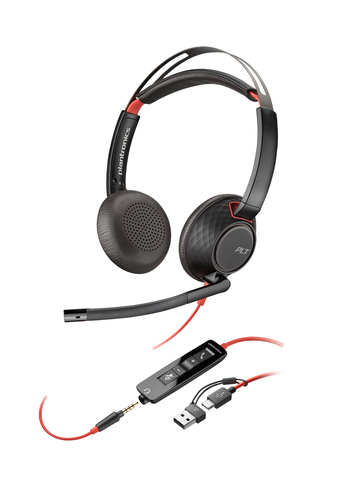 POLY Blackwire 5220 Stereo 3.5mm Plug +USB-C/A, Wired, 20 - 20000 Hz, Headset/Headphones, Black