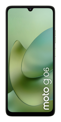 Motorola moto g06 green front view highlighting 120Hz display and punch-hole camera