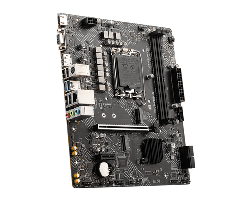 Top view of MSI PRO H610M-G motherboard with Intel Core i9 compatibility and black PCB design