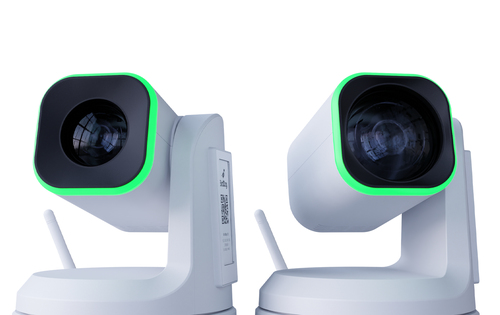 BirdDog X1 PTZ IP security camera front angle with halo tally light