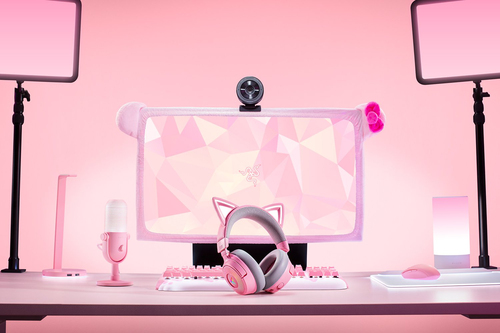 Razer Kraken Kitty V3 Pro with RGB Chroma lighting glowing in pink