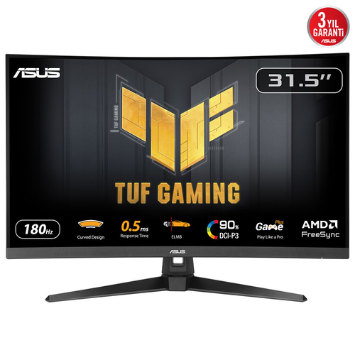 ASUS TUF Gaming VG32WQ3B monitor front view showing 31.5 inch curved Quad HD gaming display
