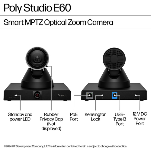 HP Poly Studio E60 Ethernet PoE+ conference camera for hybrid meetings