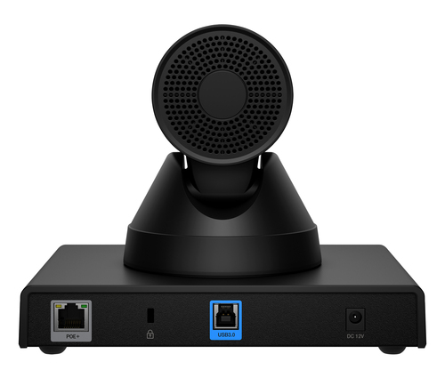 HP Poly Studio E60 4K camera mounted for boardroom video conferencing setup