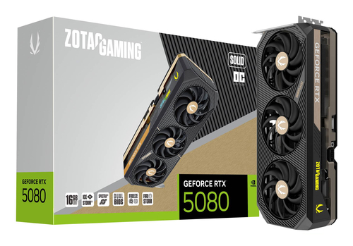 Zotac RTX 5080 graphics card installed in gaming PC setup
