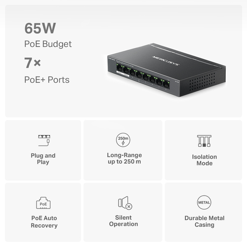 Mercusys 8-Port Gigabit with 7-Port PoE+, Managed Switch