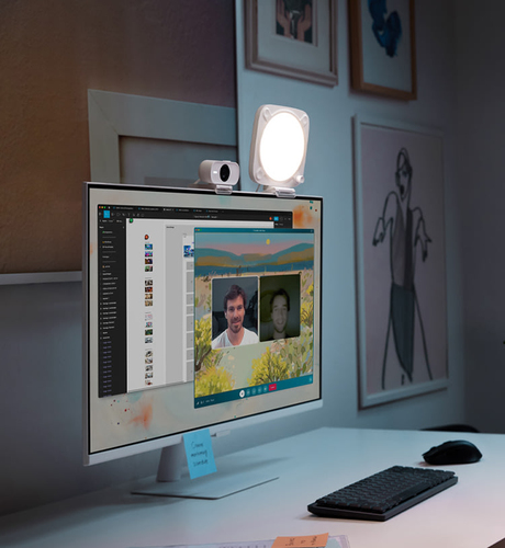 Elgato Key Light Neo white LED key light on desk setup image