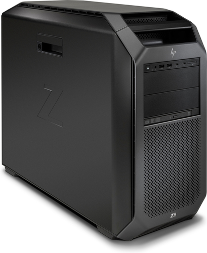 Side view of HP Z8 G4 workstation showing black tower chassis and vertical placement