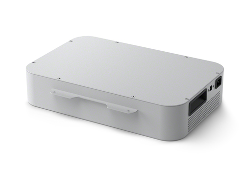 Close-up of APC mobile battery with lithium-ion technology, white finish