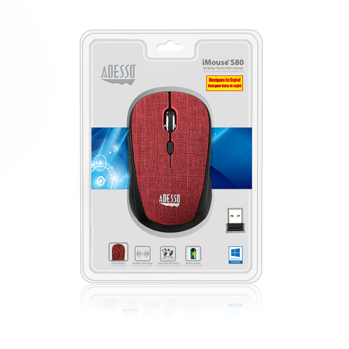 Adesso (IMOUSE S80R) Ambidextrous, , RF Wireless, 1600 DPI, Optical Mouse