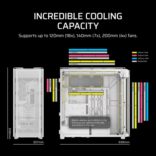 Corsair 9000D RGB AIRFLOW, ATX, Stainless steel, Tempered glass, Full Tower Case