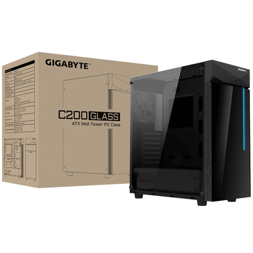 GIGABYTE C200, ATX, micro ATX, Mini-ITX, Glass, Plastic, Steel Midi Tower Case
