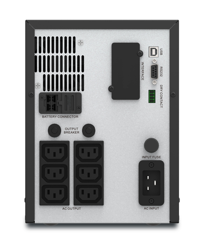 UPS with automatic voltage regulation and audible overload alarm