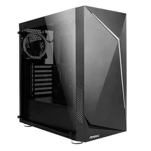 Front view of Antec NX300 gaming case showing USB 3.0 ports and black finish