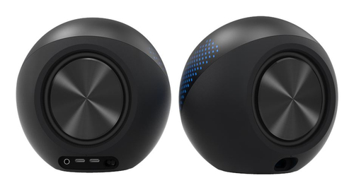 Creative Pebble X RGB backlit speakers on home desk setup