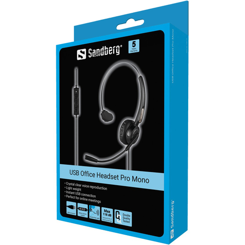 Sandberg USB Office Headset Pro Mono, Wired,  20 - 20000 Hz, Headphones, Black