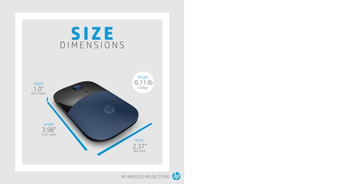 HP Z3700 Blue Wireless Mouse, Ambidextrous, Optical, 1200 DPI, Black