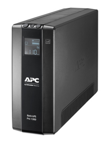 APC Back-UPS Pro 1300VA tower UPS front view with LCD display