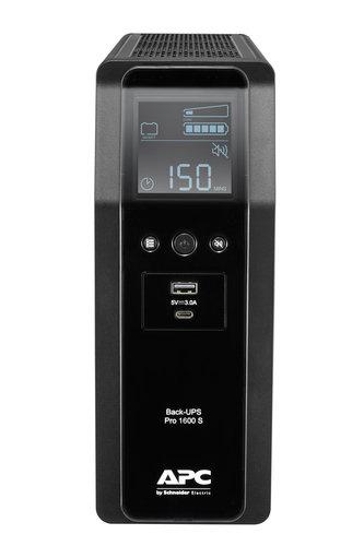 APC Back UPS Pro 1600VA 960W tower UPS front LCD display view