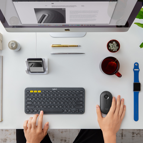 Logitech Pebble M350, Ambidextrous, Optical, RF Wireless + Bluetooth, Mouse