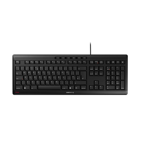 CHERRY STREAM JK-8500GB-2 USB wired keyboard image, black full size UK QWERTY office keyboard with quiet scissor switches