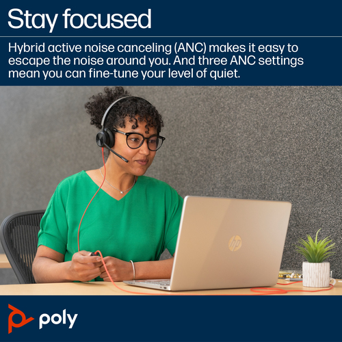 POLY Blackwire 8225 Stereo USB-C/A Adapter, Wired, Headset/Headphones, Black