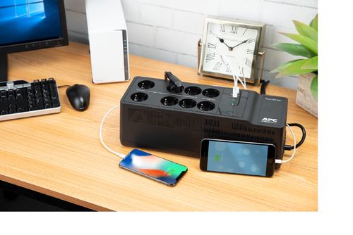 UPS displaying audible alarm and visual indicators during battery test