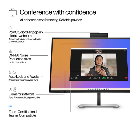 HP Series 5 Pro 27'' QHD USB-C Conferencing Monitor, 2560 x 1440 pixels, LCD