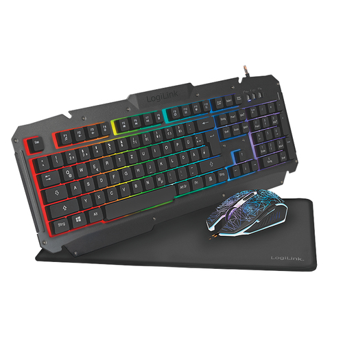 LogiLink ID0185 full-size wired gaming keyboard with membrane switches and RGB LED