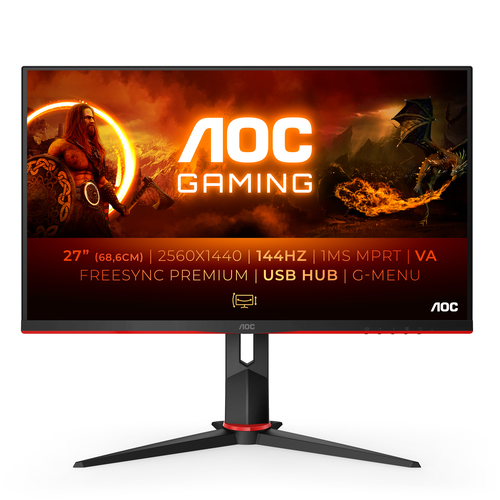 AOC G2 Q27G2U/BK 27-inch Quad HD LED gaming monitor with 2560 x 1440 resolution in black and red