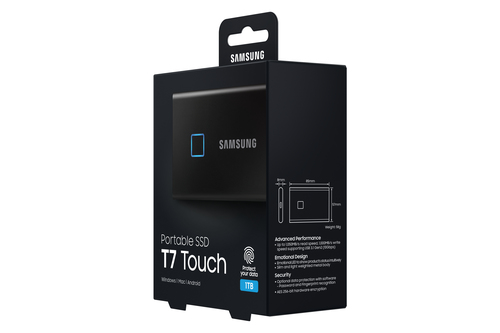 Samsung T7 Touch 1TB SSD – USB-C 3.2 Gen 2, 1050MB/s, Fingerprint Security