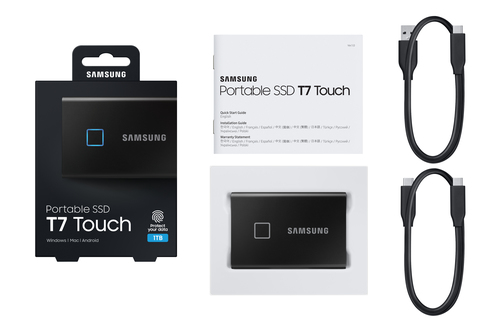 Samsung T7 Touch 1TB SSD – USB-C 3.2 Gen 2, 1050MB/s, Fingerprint Security