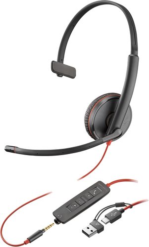 POLY Blackwire 3215 Monaural 3.5mm Plug +USB-C/A Adapter (Bulk), Wired, 20 - 20000 Hz, Headset/Headphones, Black
