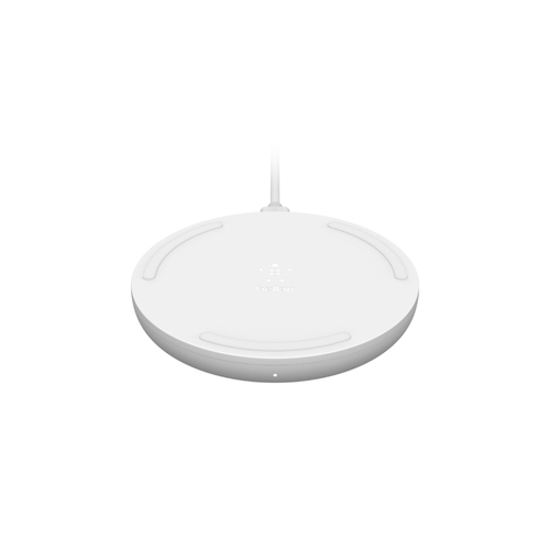 Belkin WIA001MYWH wireless charging pad white minimalist desk setup