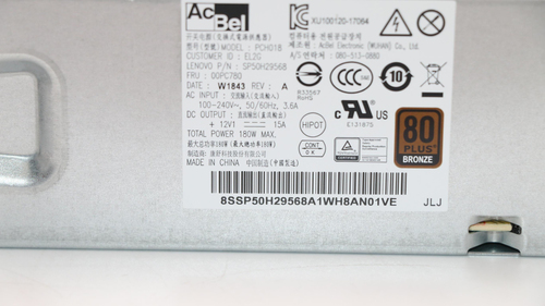 Lenovo (00PC780), 180W, 100 - 240 V, 50 - 60Hz, 3.6 A, Non-Modular PSU