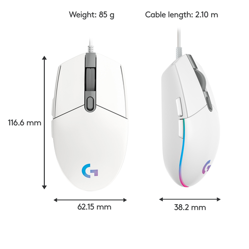 Logitech G G203 LIGHTSYNC Gaming Mouse, USB Type-A, 8000 DPI, White