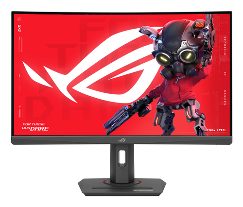 ASUS ROG Strix XG27WCS monitor on desk showing 2560x1440 VA display