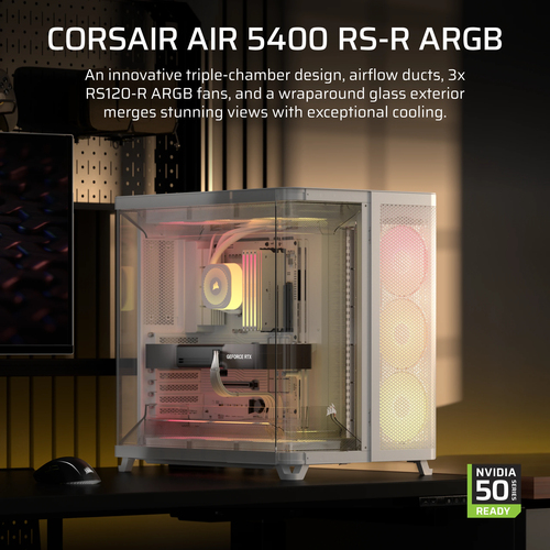 interior of Corsair AIR 5400 highlighting GPU airflow and cable management
