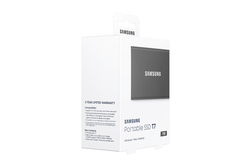 Samsung Portable SSD T7 1TB USB-C 3.2 Gen 2, 1050MB/s, Grey, Password Protected