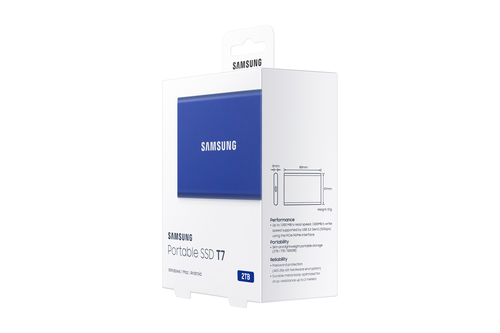 Samsung Portable SSD T7 2TB USB-C 3.2 Gen 2, 1050MB/s, Blue, Password Protected
