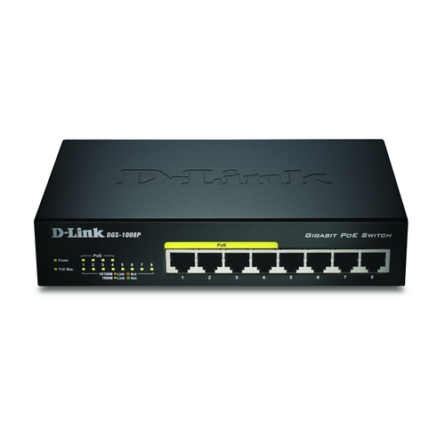 D-Link (DGS-1008P/E), L2, 8-Port Gigabit Ethernet PoE, Unmanaged Switch