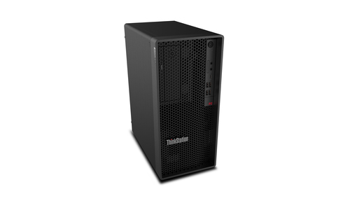 Front view of Lenovo P2 Tower showing USB Type-C, DisplayPort, and HDMI ports for professional connectivity