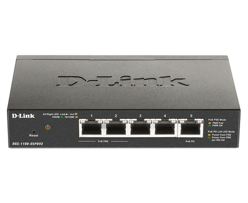 D-Link, 5-Port Gigabit PoE with 1 PD port, Smart Managed Switch