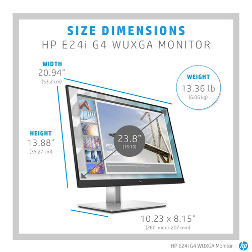 HP E-Series E24i G4, 61 cm (24"), 1920 x 1200 pixels, WUXGA, LCD Monitor