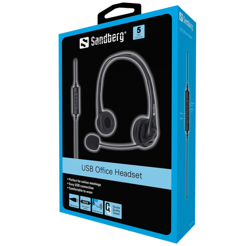 Sandberg USB Office Binaural, Headset/Headphones, Black