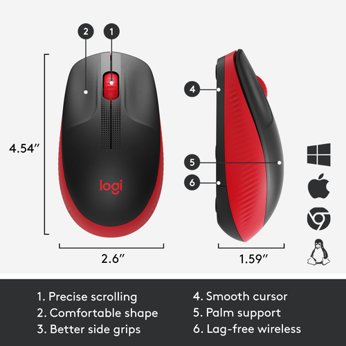 Logitech M190 Full-size wireless mouse (910-005908), Ambidextrous, Optical