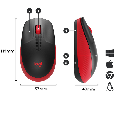 Logitech M190 Full-size wireless mouse (910-005908), Ambidextrous, Optical