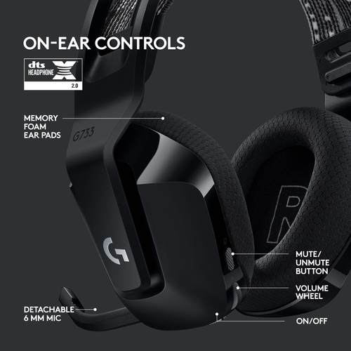 Logitech G G733 Wireless, 20 - 20000 Hz, Gaming, Headset/Headphones, Black